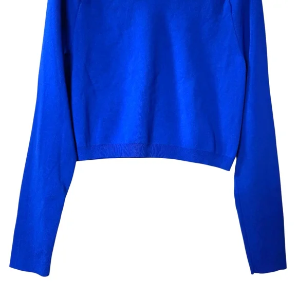COS Large Cropped Knitted Mock-Neck Top Bright Blue Long-Sleeve Stretch - Picture 7 of 11